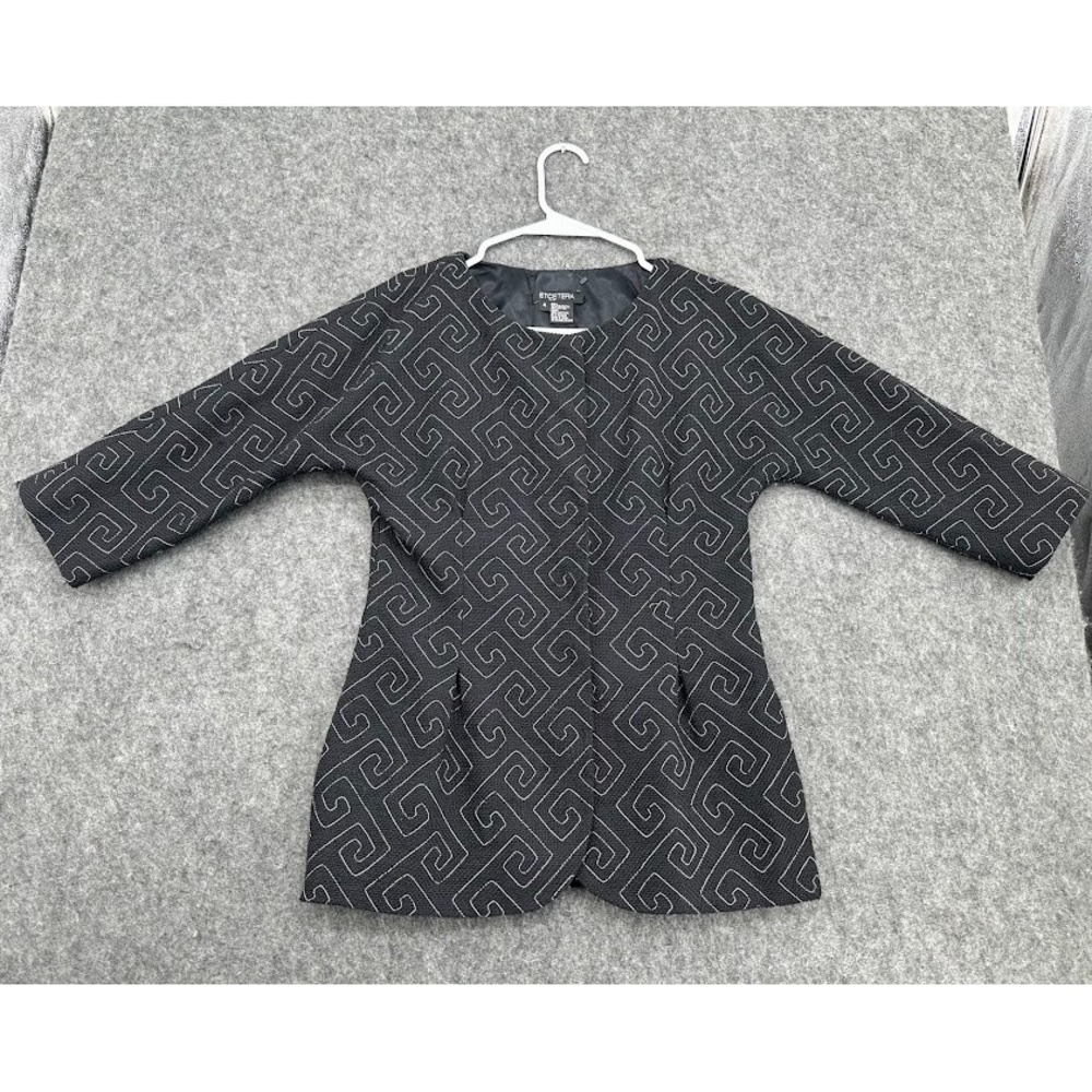 Etcetera Women Jacket Size 4 Black Textured Pattern‎ Button Front Elegant Blazer